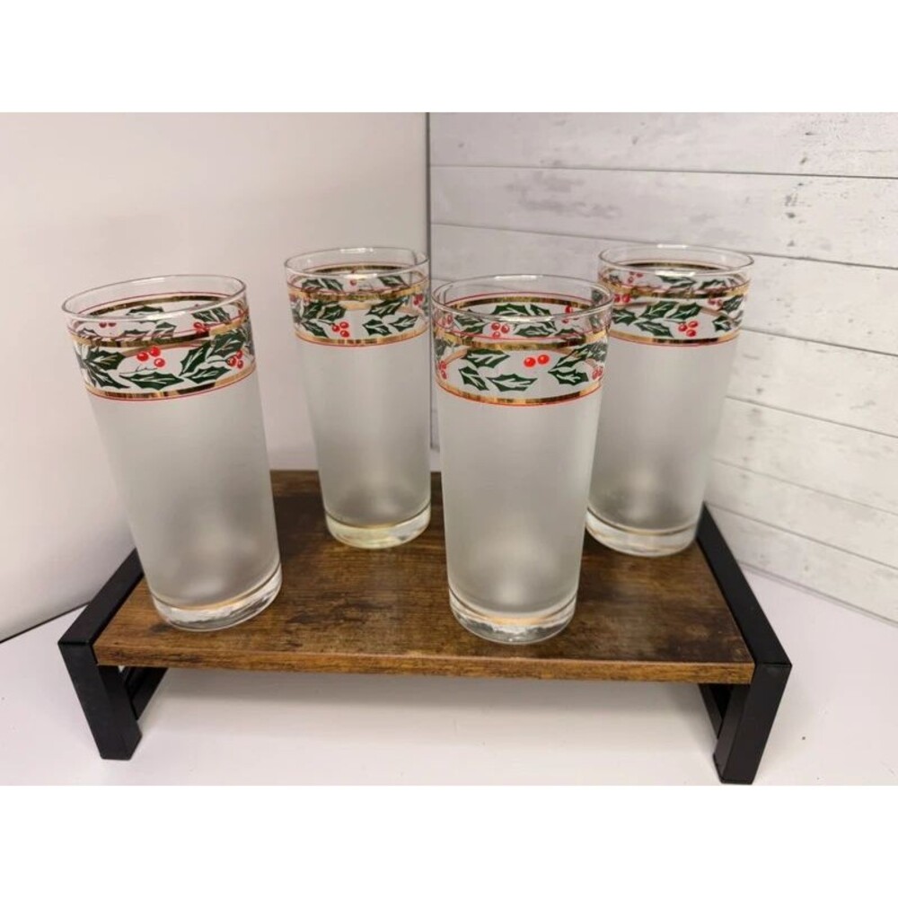 Vintage Culver Christmas Holly Berry Frosted Highball Glasses – Set of 4